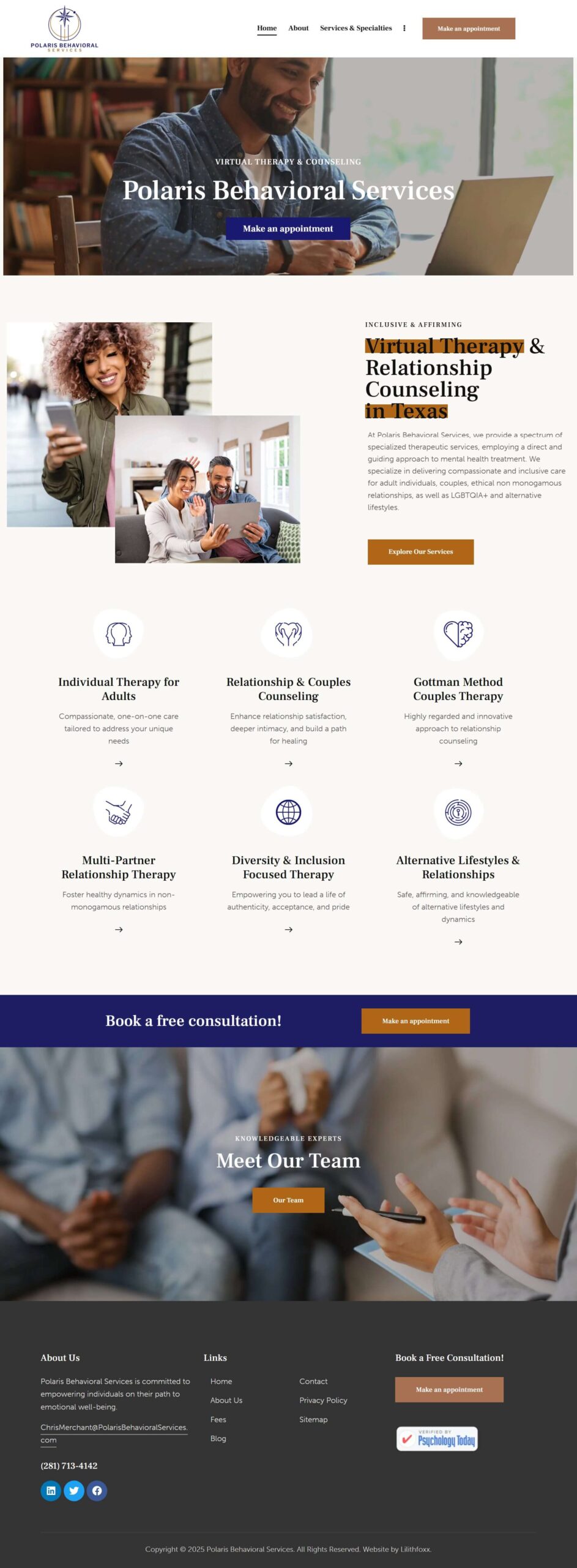 The front page of Polaris Behavioral Services website.